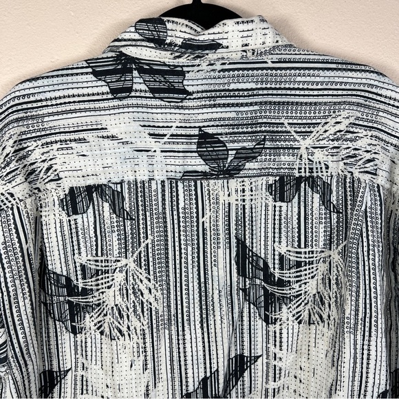 2x HAVANA NINES BLACK WHITE BUTTON FRONT SHIRT SHORT SLEEVE LINEN VACATION - Picture 5 of 10
